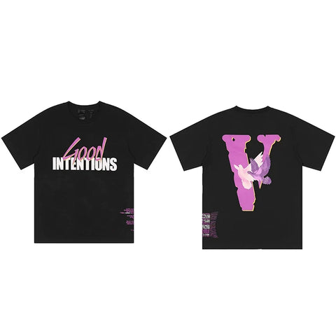 Vlone x Nav "Good Intentions" Graphic T-Shirt - Black/Pink