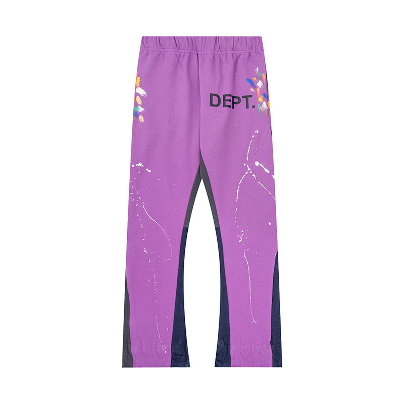 Gallery Dept Purple White Paint Streak Contrast Inset Flare Sweatpants