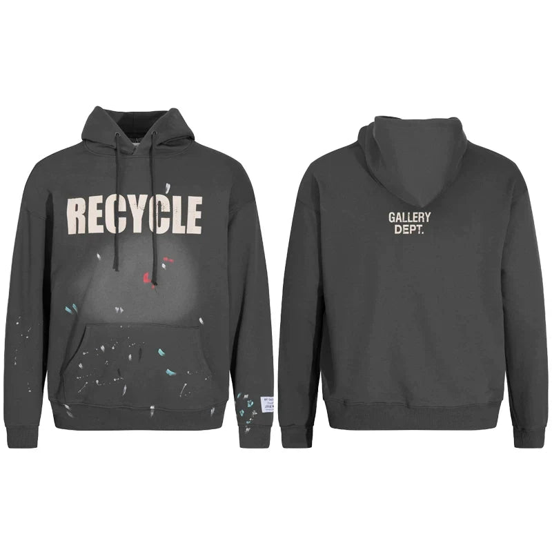 GALLERY DEPT RECYCLE PAINT SPLATTER HOODIE BLACK