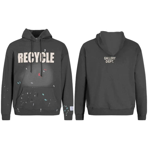 GALLERY DEPT RECYCLE PAINT SPLATTER HOODIE BLACK