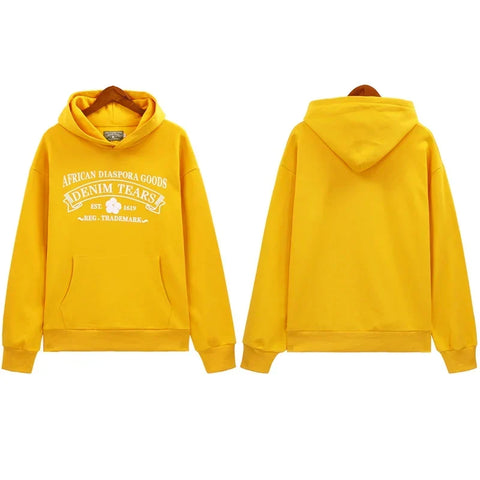 Denim Tears Bright Yellow Vintage Gothic Letter Graphic Hoodie