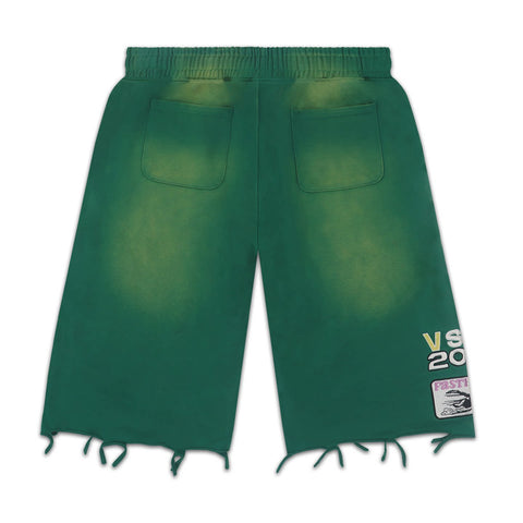 Vale Forever Distressed Frayed Hem Washed Green Graphic Sweat Shorts
