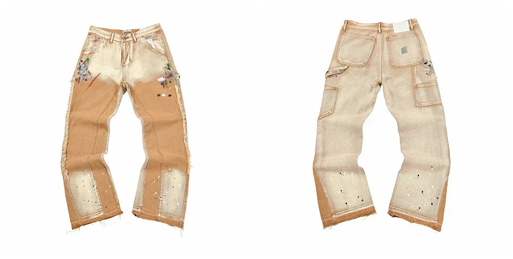 Gallery Dept Tan Patchwork Distressed Jeans
