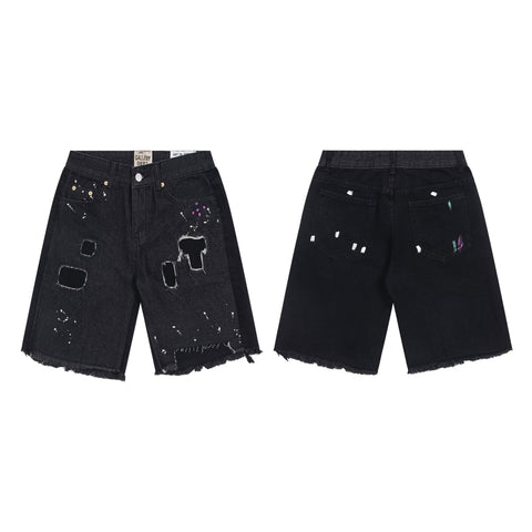 GALLERY DEPT DISTRESSED PAINT SPLATTER DENIM SHORTS BLACK