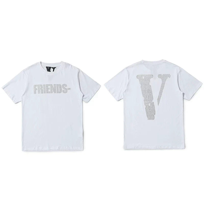 Vlone All-Over Text Grid "FRIENDS-" Graphic T-Shirt - White