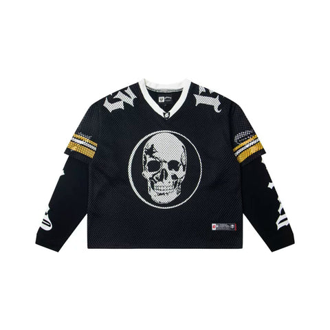 "Godspeed" Layered Mesh Skull Long Sleeve Jersey (Black/Yellow)