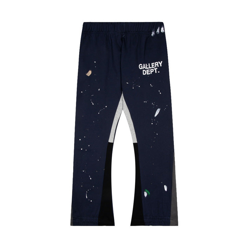 Gallery Dept Navy Paint Splatter Color Block Patchwork Flare Sweatpants