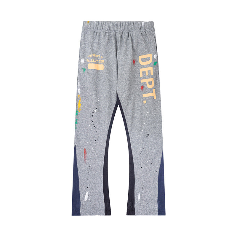 Gallery Dept Heather Grey Vertical Logo Hand Splatter Flare Sweatpants
