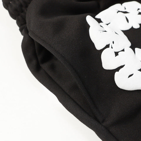 Denim Tears Black Cotton Sweat Shorts With White Textured Flower Wreath Print