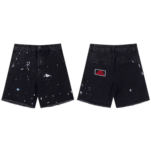 Gallery Dept Black Paint‑Splatter Denim Shorts
