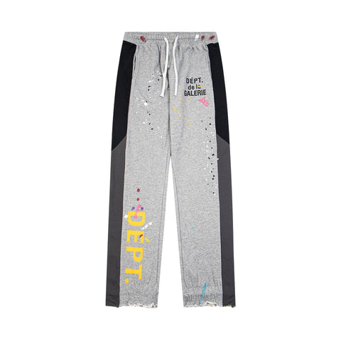 Gallery Dept  Grey Frayed Hem Logo Splatter Flare Sweatpants