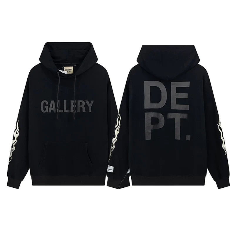 GALLERY DEPT FLAME SLEEVE HOODIE BLACK