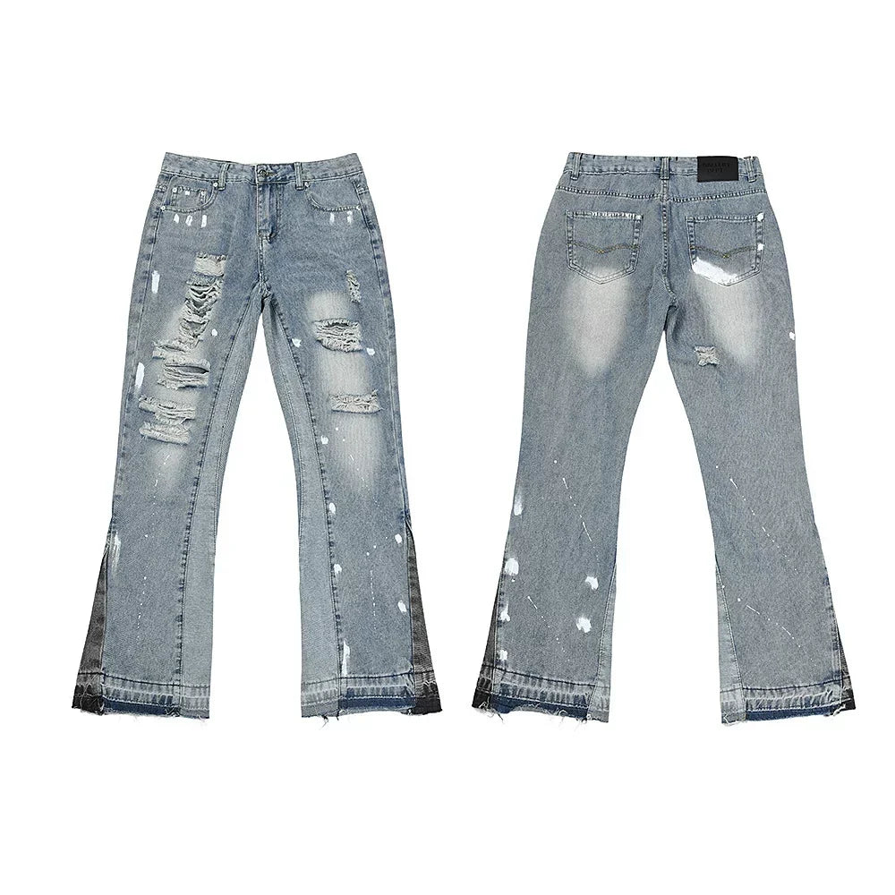 Gallery Dept Multi‑Ripped Bleach‑Wash Flare Jeans