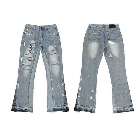 Gallery Dept Multi‑Ripped Bleach‑Wash Flare Jeans