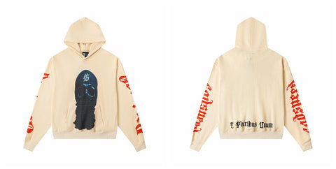 Vintage "Godspeed" Masked Skull Oversized Beige Hoodie