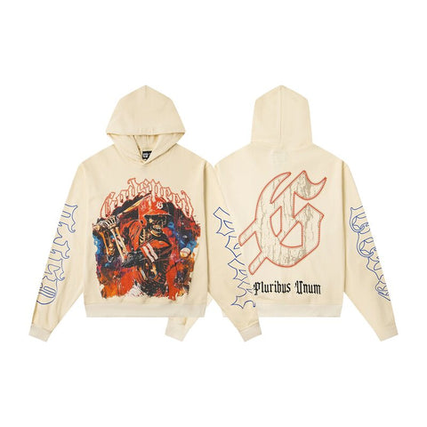 Vintage "Godspeed" Baseball Batter Skeleton Oversized Beige Hoodie