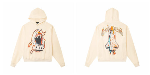 Vintage "Godspeed" Space Shuttle Oversized Beige Hoodie