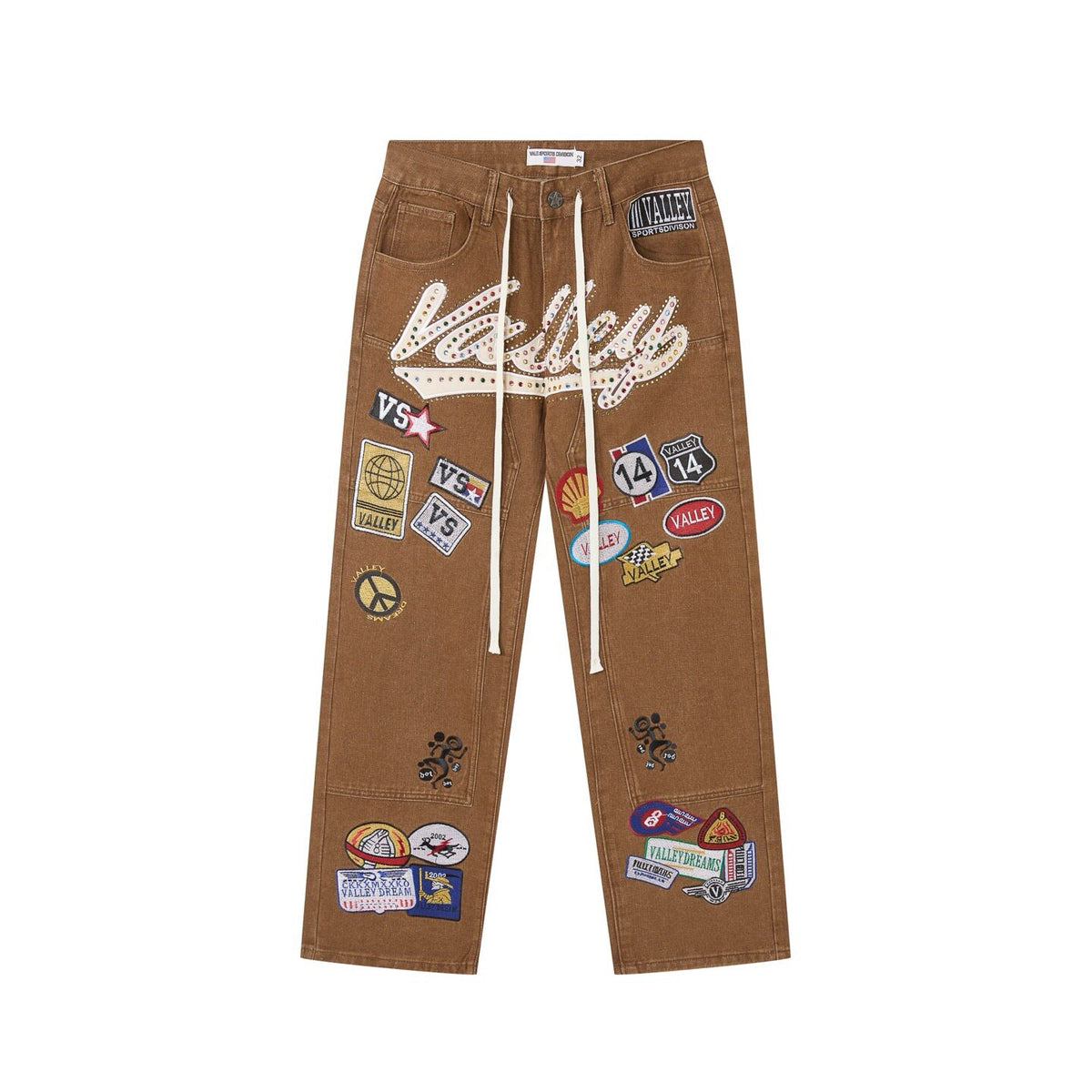 Vale Forever 1980S Painter Denim Brown Patchwork Wide Leg Jeans