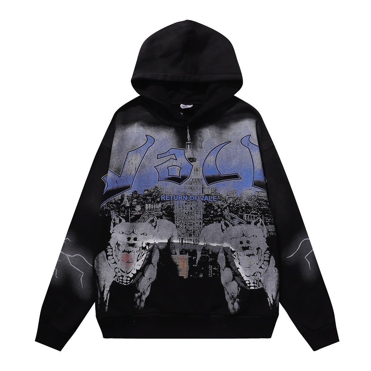 Vale Forever Return of Vale Twin Dogs & Skyline Graphic Vintage Wash Hoodie