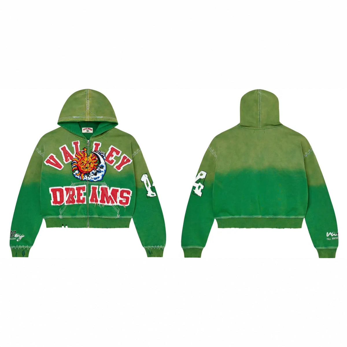 Vale Forever Valley Dreams Sun & Wave Graphic Vintage Wash Full-Zip Hoodie green