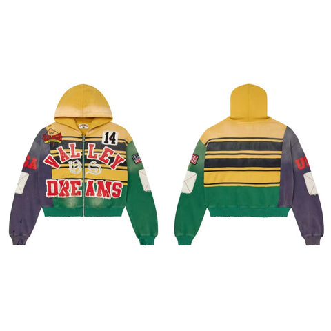 Vale Forever Valley Dreams Colorblock & Striped Vintage Full-Zip Hoodie yellow