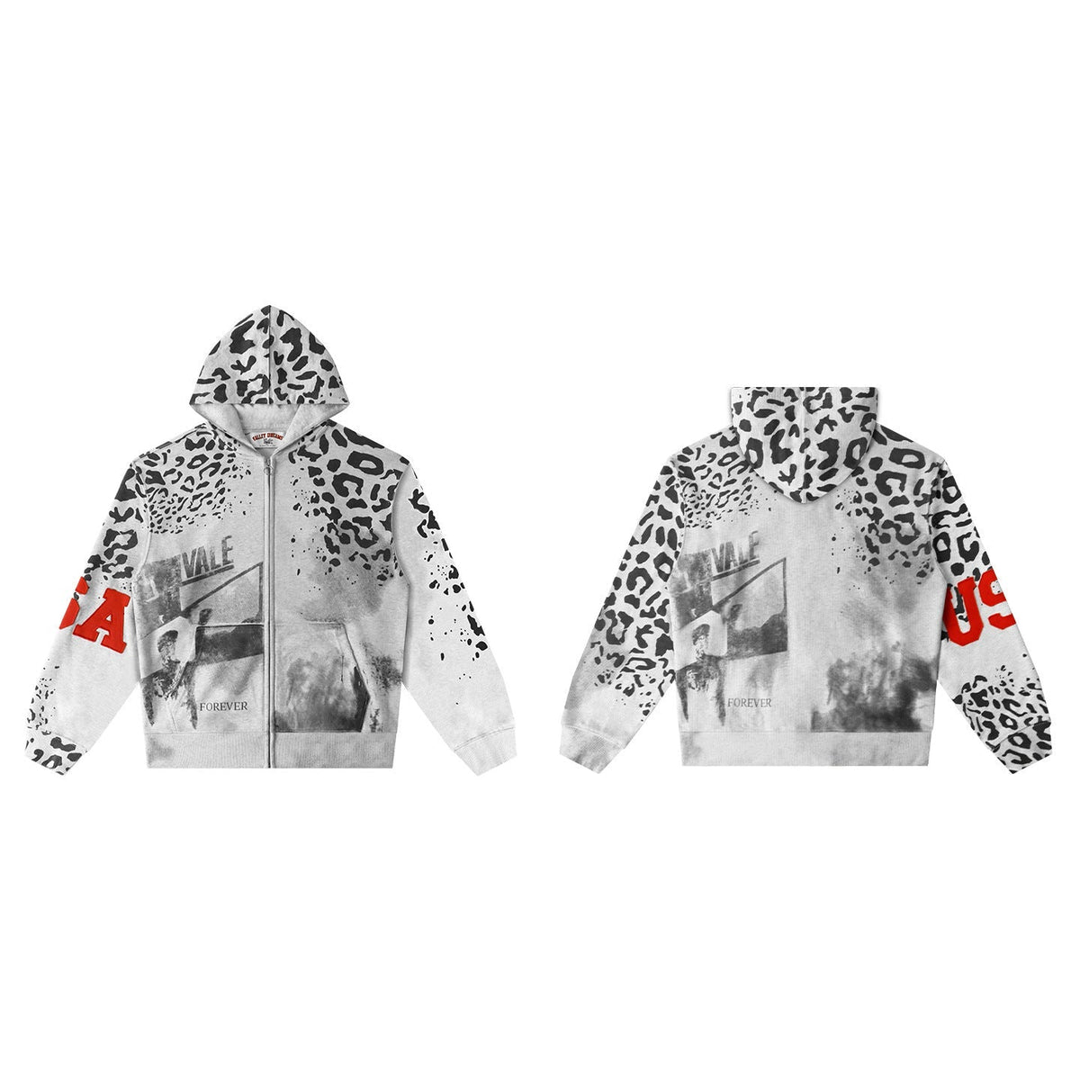 Vale Forever Leopard & Vintage Wash Full-Zip Hoodie white