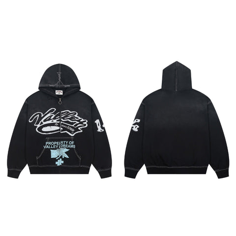Vale Forever Valley Property Crest Contrast Stitch Vintage Wash Full-Zip Hoodie black
