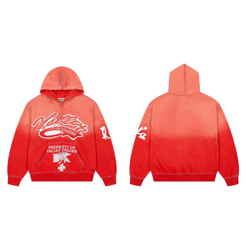Vale Forever Valley Property Crest Contrast Stitch Vintage Wash Full-Zip Hoodie orange