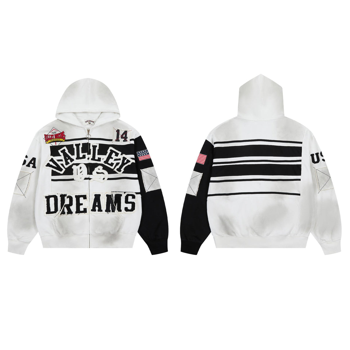 Vale Forever Valley Dreams Colorblock & Striped Vintage Full-Zip Hoodie white