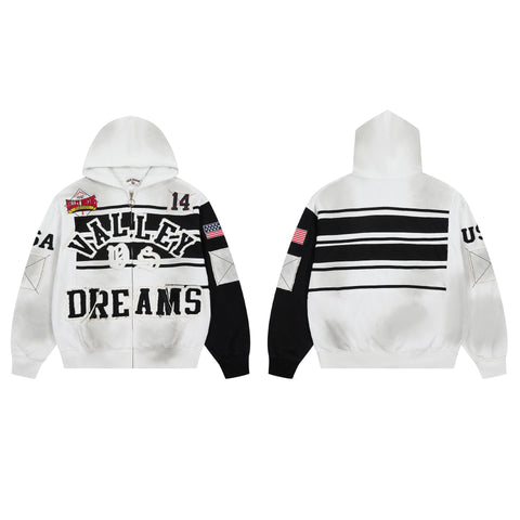 Vale Forever Valley Dreams Colorblock & Striped Vintage Full-Zip Hoodie white