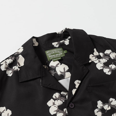 Denim Tears Black Base White Floral Wreath Print Camp Collar Short