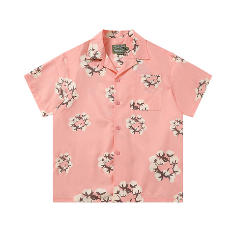 Denim Tears Pink All Over Floral Wreath Print Camp Collar Short