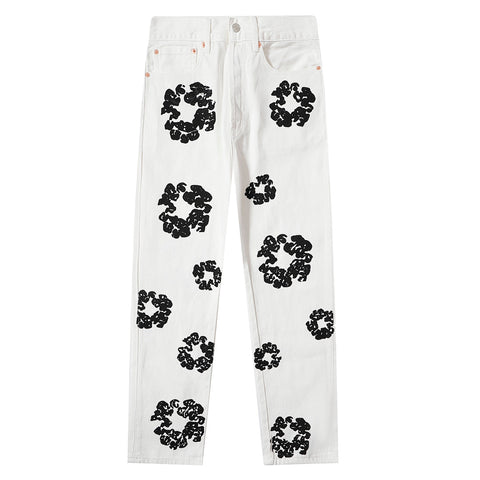 Denim Tears All‑Over Black Floral Print Straight‑Leg Streetwear Pants