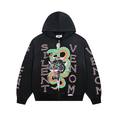 DUAA SILENT VENOM PANTHER SNAKE VINTAGE FULL ZIP HOODIE