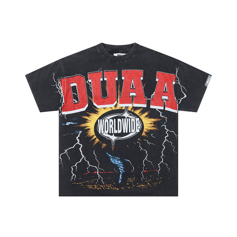 DUAA WORLDWIDE LIGHTNING RHINESTONE VINTAGE WASH T‑SHIRT