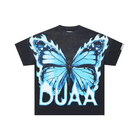 DUAA FLAMING BLUE BUTTERFLY VINTAGE WASH T‑SHIRT