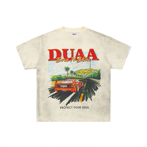 DUAA BORN TO SHINE HOLLYWOOD SPORTS CAR RHINESTONE T‑SHIRT