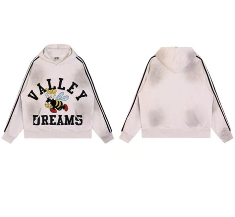 Vale Forever Vintage Bee Graphic Hoodie & Striped Sweatpants Set - Off White