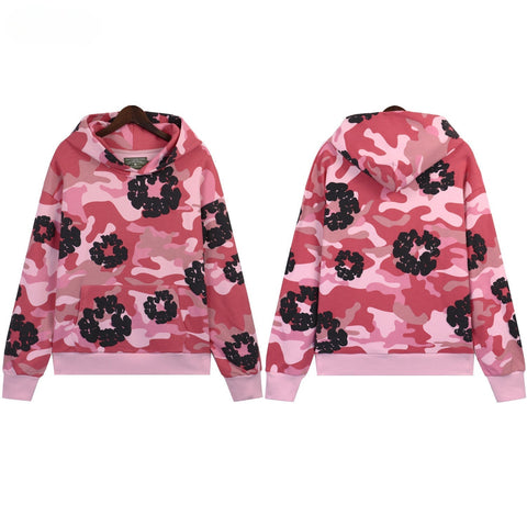 Denim Tears  Pink Camo Cotton Wreath Print  Hoodie