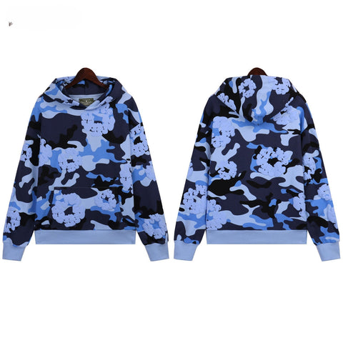 Denim Tears Navy Blue Camo White Floral All Over Print Zip Up Hoodie
