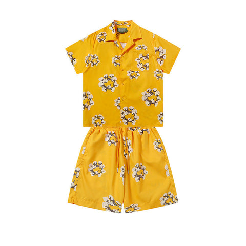 Denim Tears Bright Yellow Floral Ring Print Camp Collar Shirt & Drawstring Shorts